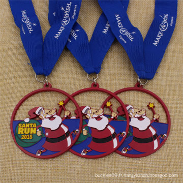 Médaille faite sur commande de ruban de Santa en métal avec la couleur bleue